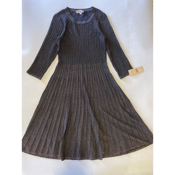 NWT $128 Nanette Lepore Size M Chocolate Brown Fit & Flare Shimmer Knit Dress - Picture 9 of 9